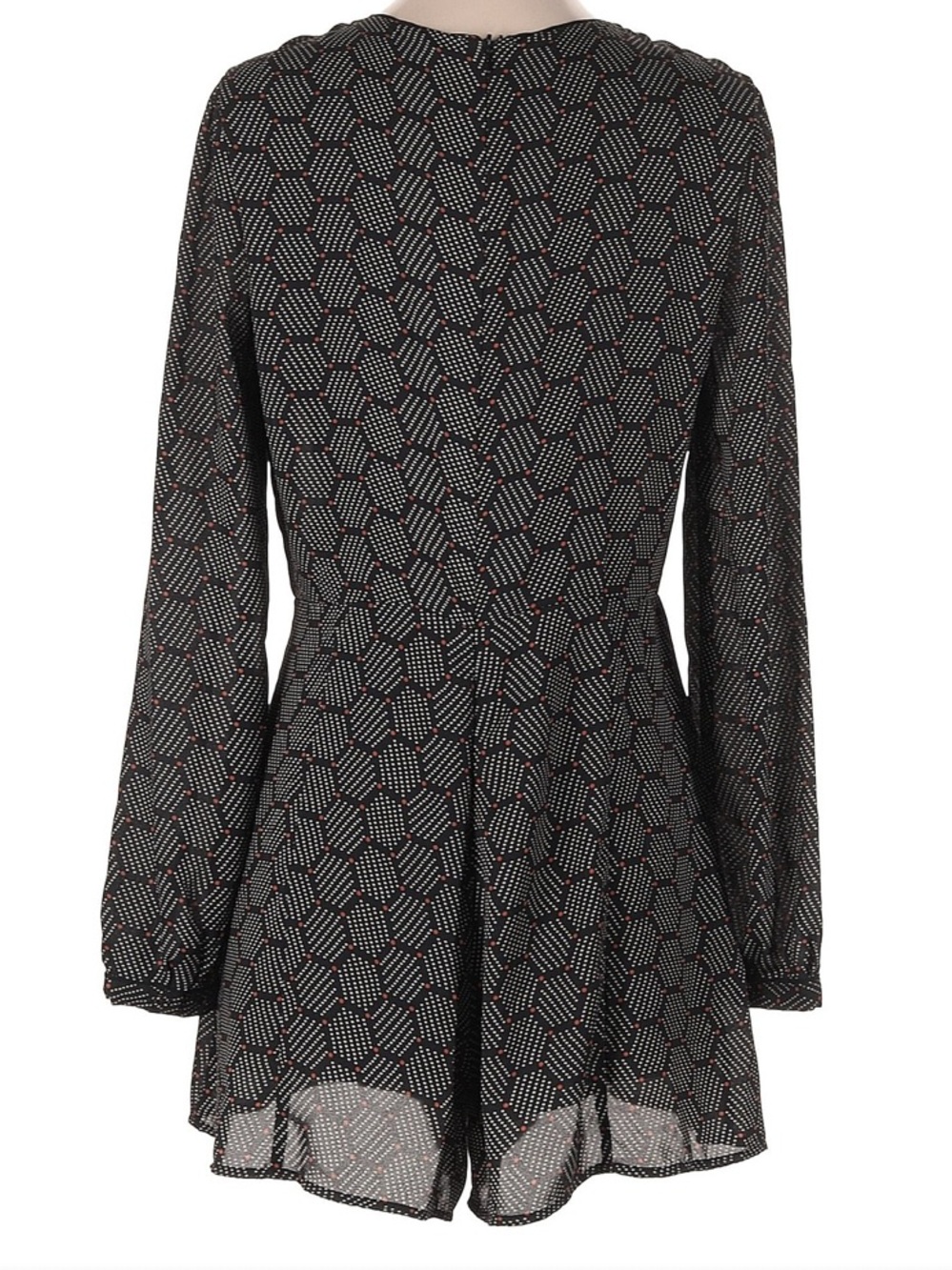 Anthropologie Harlyn Honeycomb Print Long-Sleeve Romper in Black & Cream - Picture 3 of 16